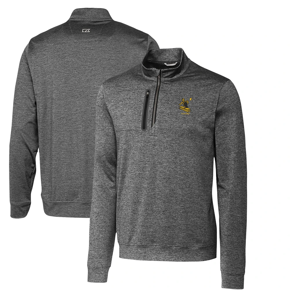 Men's Cutter & Buck Steel Pittsburgh Steelers Stealth Heathered Big Tall Throwback Logo Quarter-Zip Pullover Top