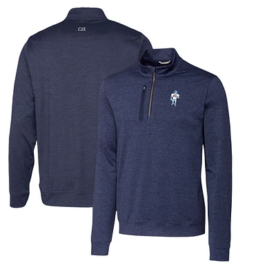 Men's Cutter & Buck Navy Houston Oilers Stealth Heathered Big Tall Throwback Logo Quarter-Zip Pullover Top