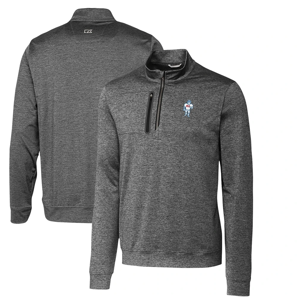 Men's Cutter & Buck Steel Houston Oilers Stealth Heathered Big Tall Throwback Logo Quarter-Zip Pullover Top