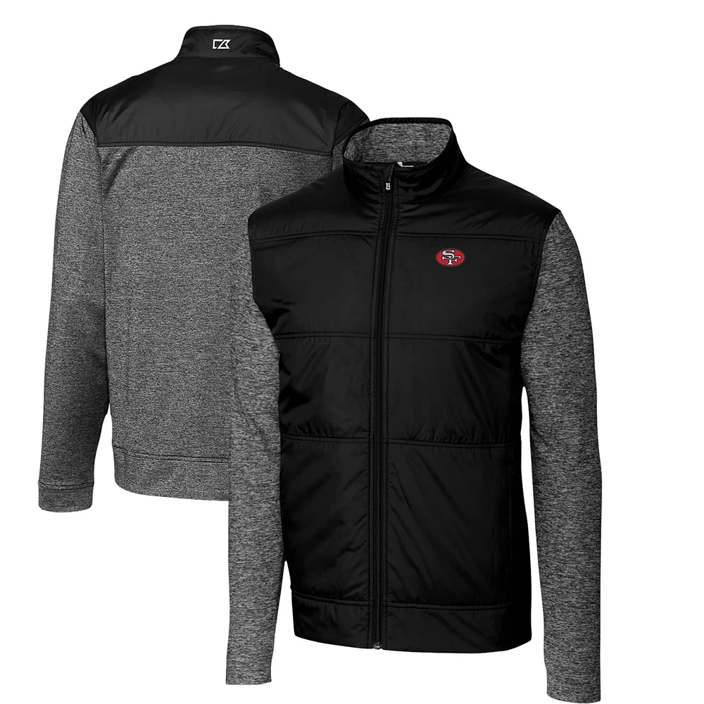 Men's Cutter & Buck Black San Francisco 49ers Throwback Logo Big Tall Stealth Hybrid Quilted Full-Zip Windbreaker Jacket