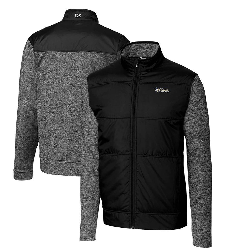 Men's Cutter & Buck Black New York Jets Throwback Logo Big & Tall Stealth Hybrid Quilted Full-Zip Windbreaker Jacket