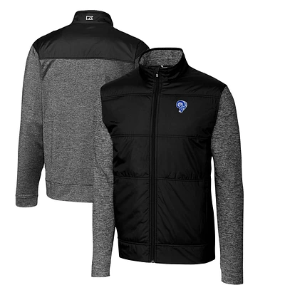 Men's Cutter & Buck Black Los Angeles Rams Throwback Logo Big & Tall Stealth Hybrid Quilted Full-Zip Windbreaker Jacket