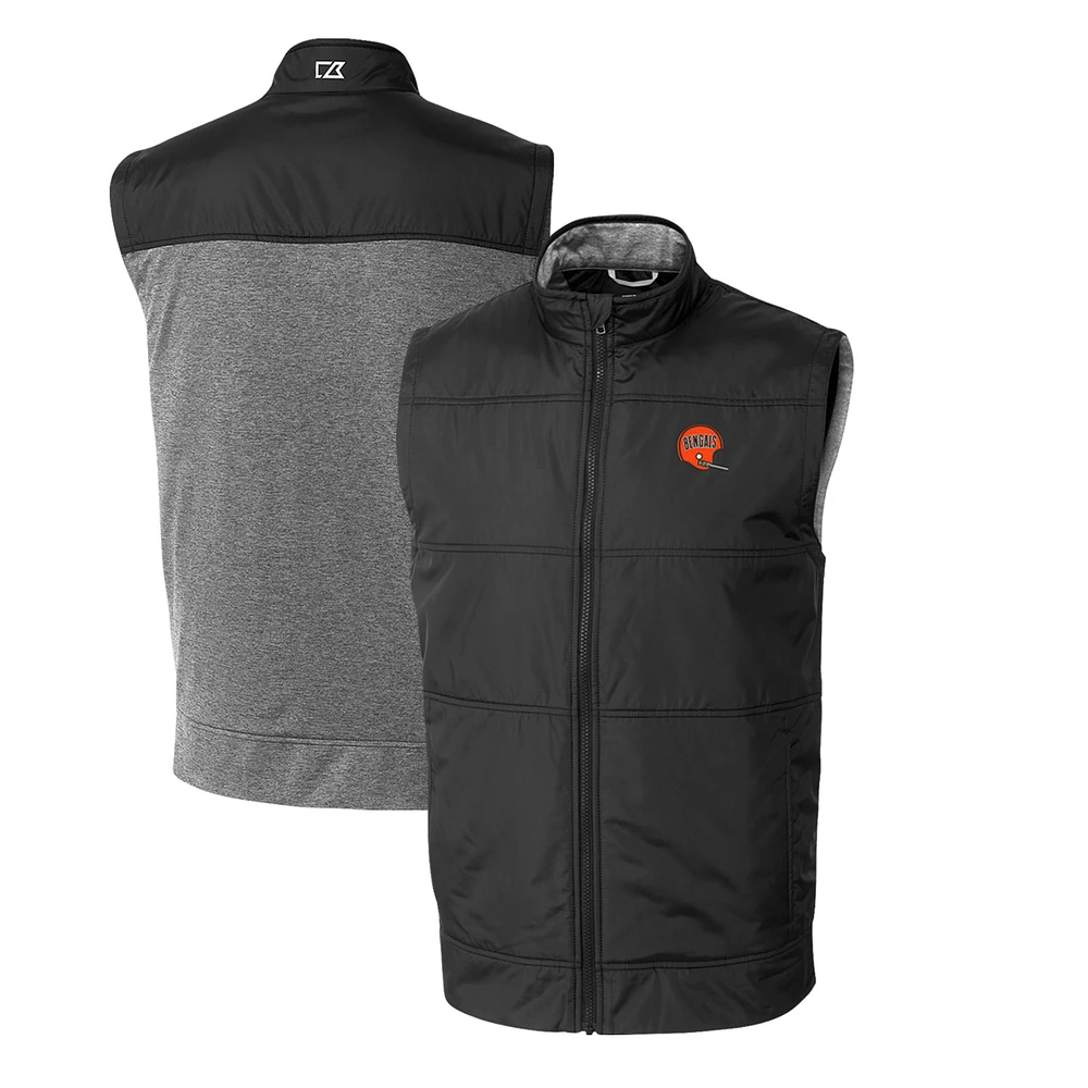 Men's Cutter & Buck Black Cincinnati Bengals Throwback Logo Big & Tall Stealth Hybrid Quilted Windbreaker Full-Zip Vest