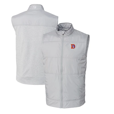 Men's Cutter & Buck Gray Denver Broncos Throwback Logo Big Tall Stealth Hybrid Quilted Windbreaker Full-Zip Vest
