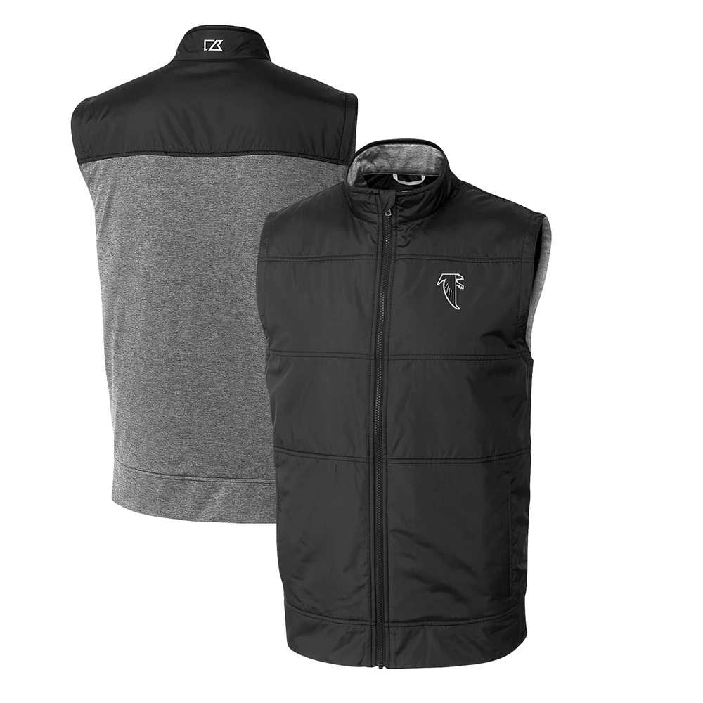 Men's Cutter & Buck Black Atlanta Falcons Throwback Logo Big Tall Stealth Hybrid Quilted Windbreaker Full-Zip Vest