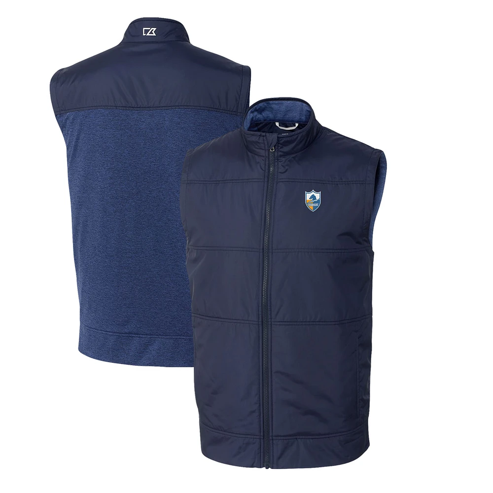 Men's Cutter & Buck Navy Los Angeles Chargers Throwback Logo Big Tall Stealth Hybrid Quilted Windbreaker Full-Zip Vest