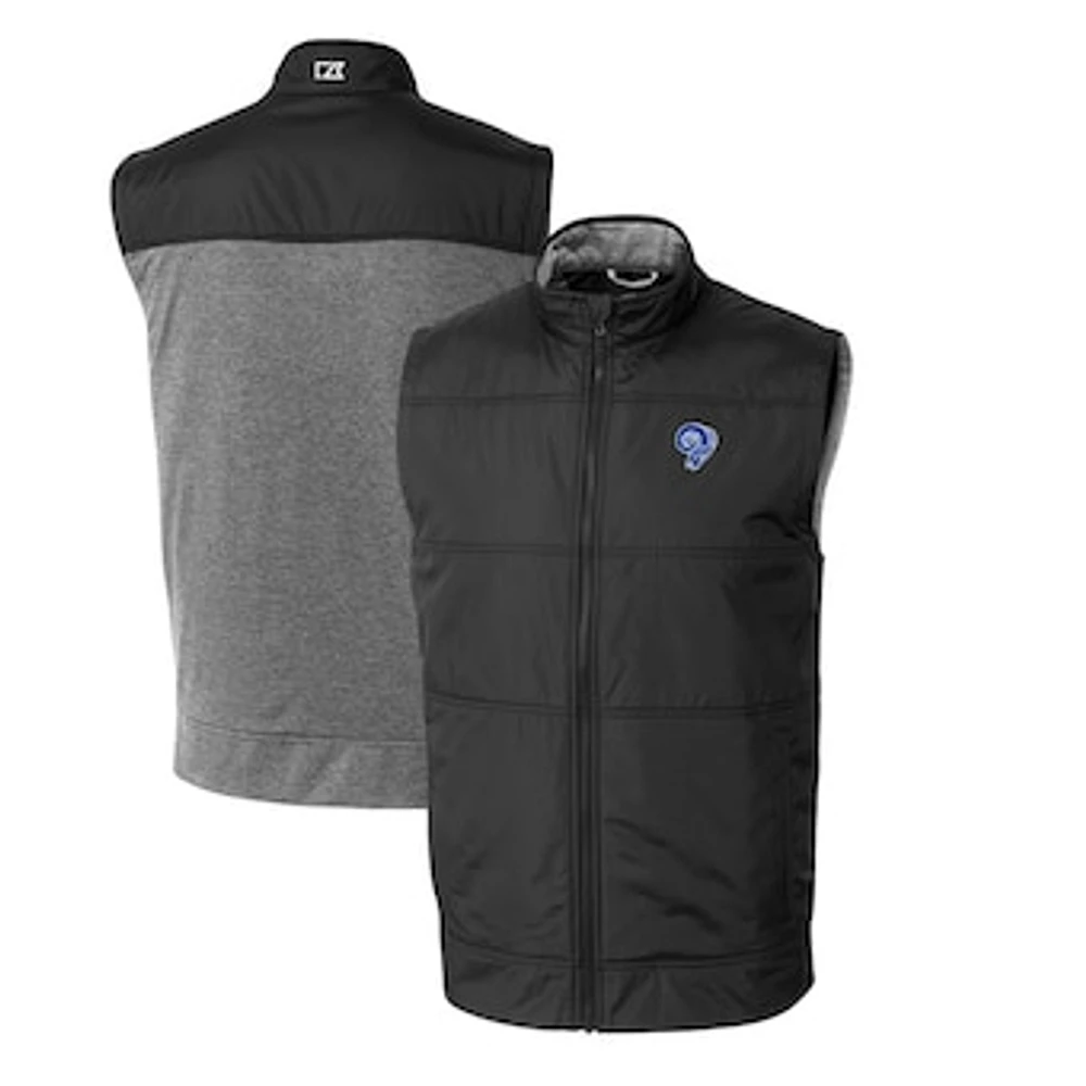 Men's Cutter & Buck Black Los Angeles Rams Throwback Logo Big & Tall Stealth Hybrid Quilted Windbreaker Full-Zip Vest