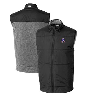 Men's Cutter & Buck Black New England Patriots Throwback Logo Big & Tall Stealth Hybrid Quilted Windbreaker Full-Zip Vest