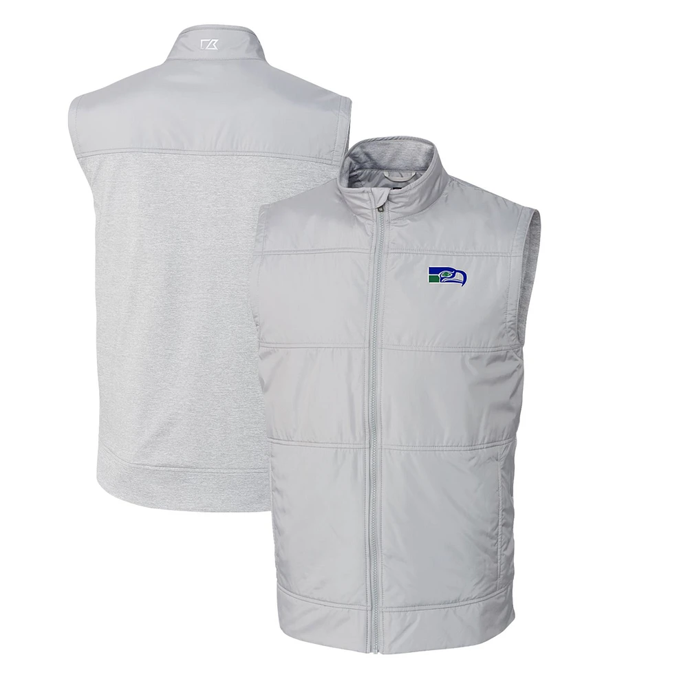 Men's Cutter & Buck Gray Seattle Seahawks Throwback Logo Big Tall Stealth Hybrid Quilted Windbreaker Full-Zip Vest
