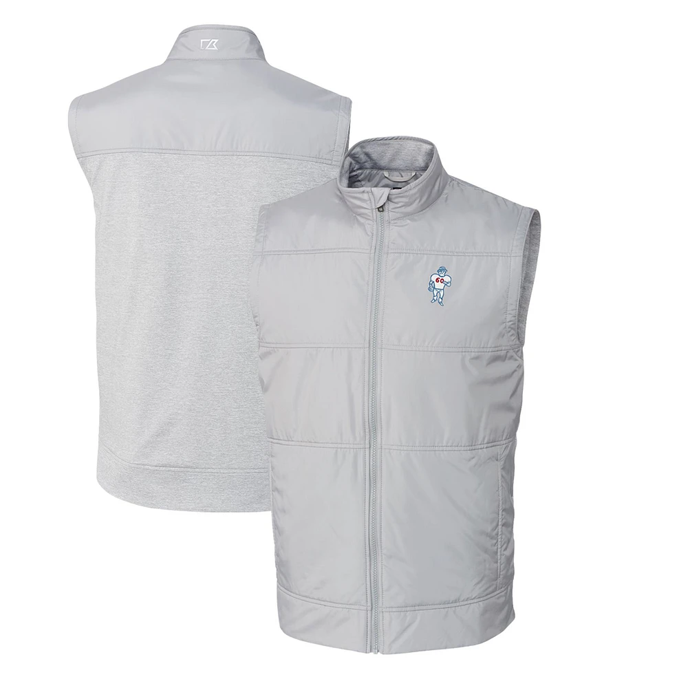 Men's Cutter & Buck Gray Houston Oilers Throwback Logo Big Tall Stealth Hybrid Quilted Windbreaker Full-Zip Vest