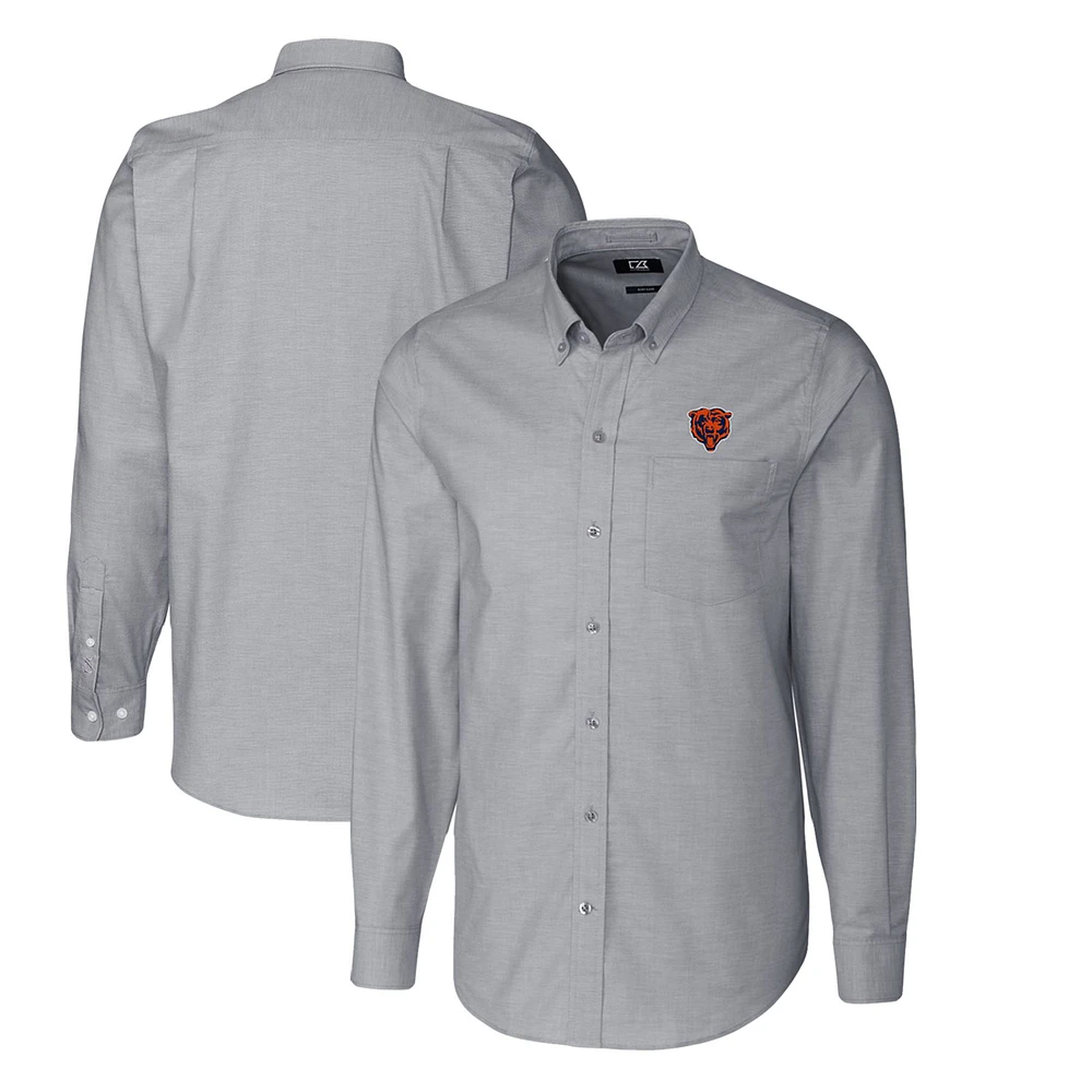 Men's Cutter & Buck Charcoal Chicago Bears Throwback Logo Big & Tall Long Sleeve Stretch Oxford Button-Down Shirt