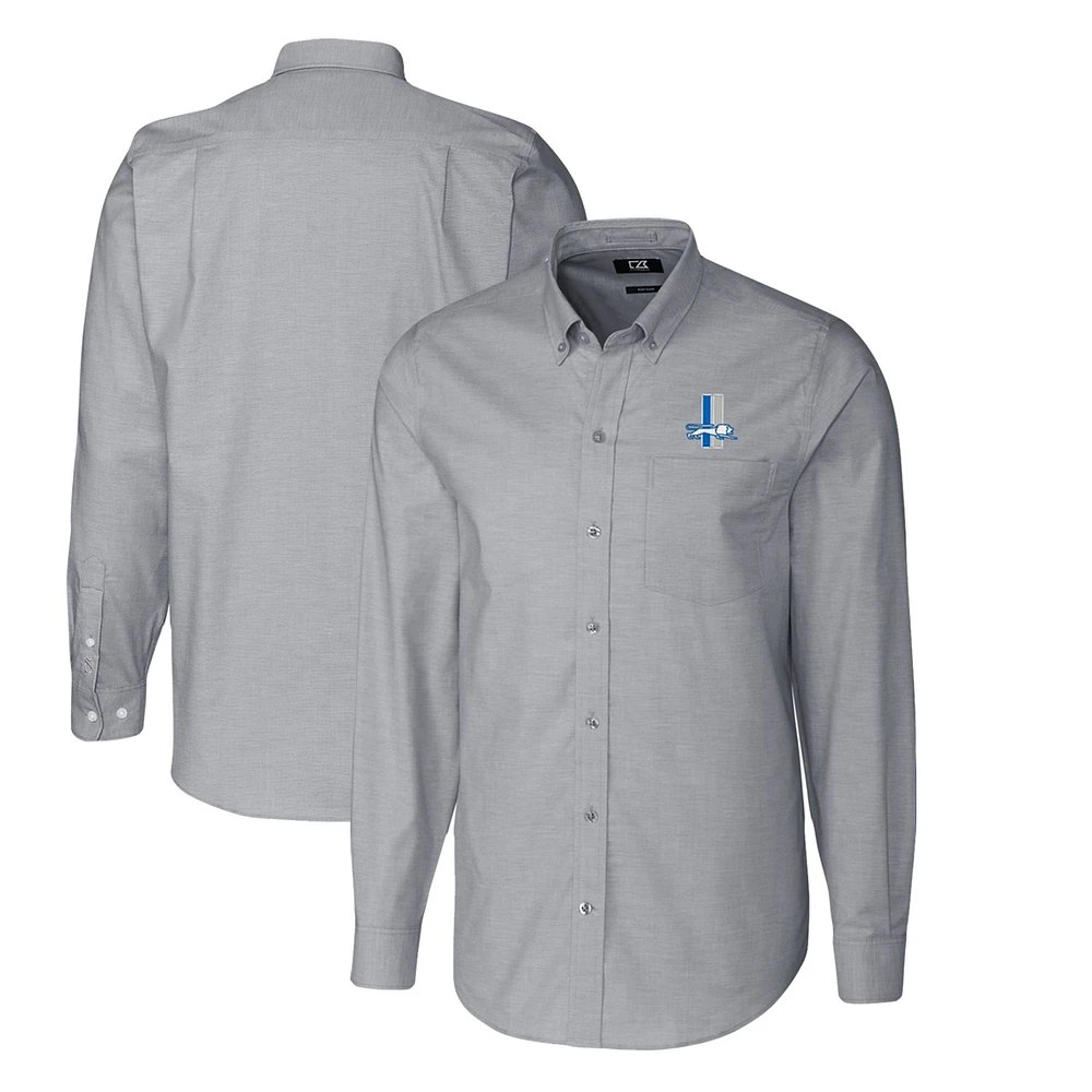 Men's Cutter & Buck Charcoal Detroit Lions Throwback Logo Big & Tall Long Sleeve Stretch Oxford Button-Down Shirt