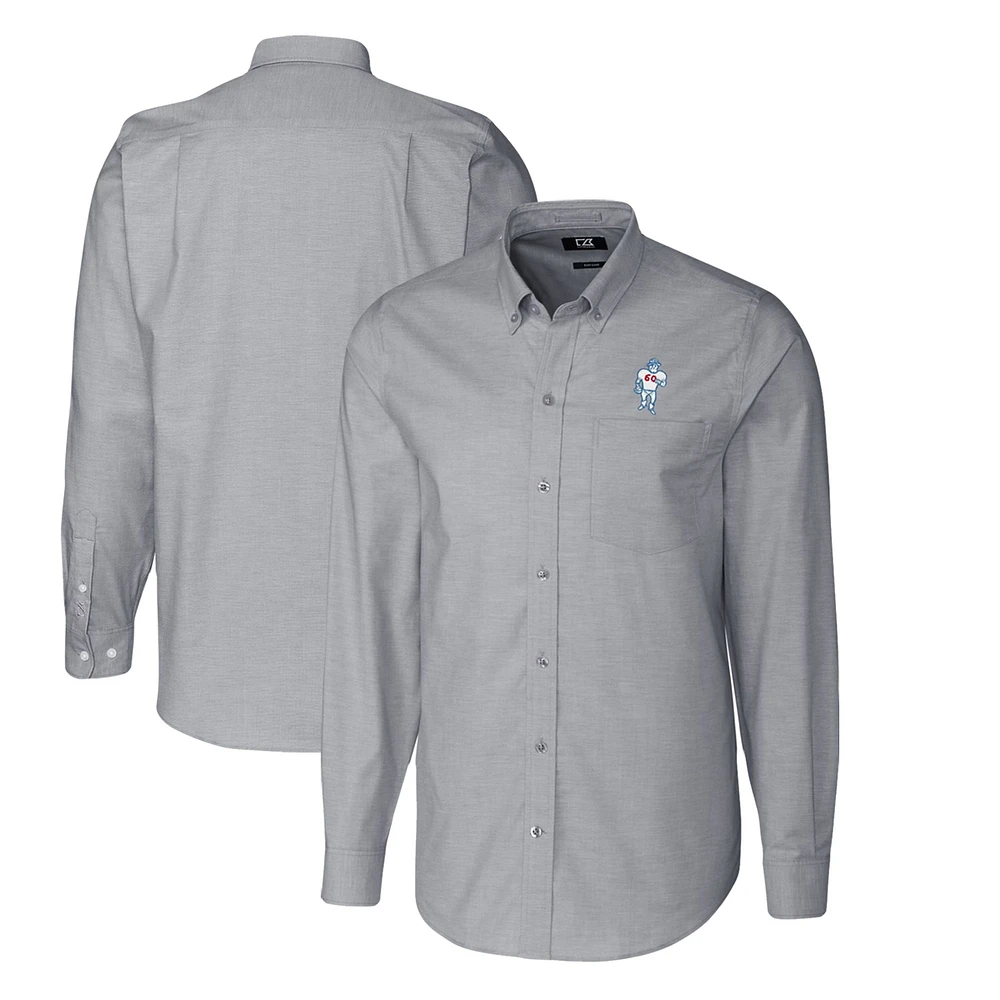 Men's Cutter & Buck Charcoal Houston Oilers Throwback Logo Big Tall Long Sleeve Stretch Oxford Button-Down Shirt