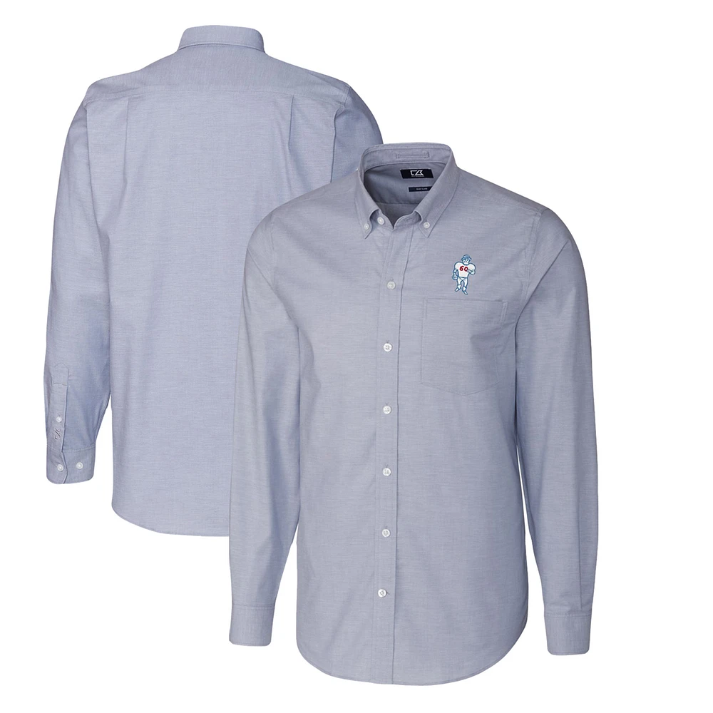 Men's Cutter & Buck Light Blue Houston Oilers Throwback Logo Big Tall Long Sleeve Stretch Oxford Button-Down Shirt