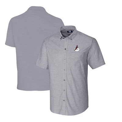 Men's Cutter & Buck Charcoal Arizona Cardinals Throwback Logo Big & Tall Stretch Oxford Button-Down Short Sleeve Shirt