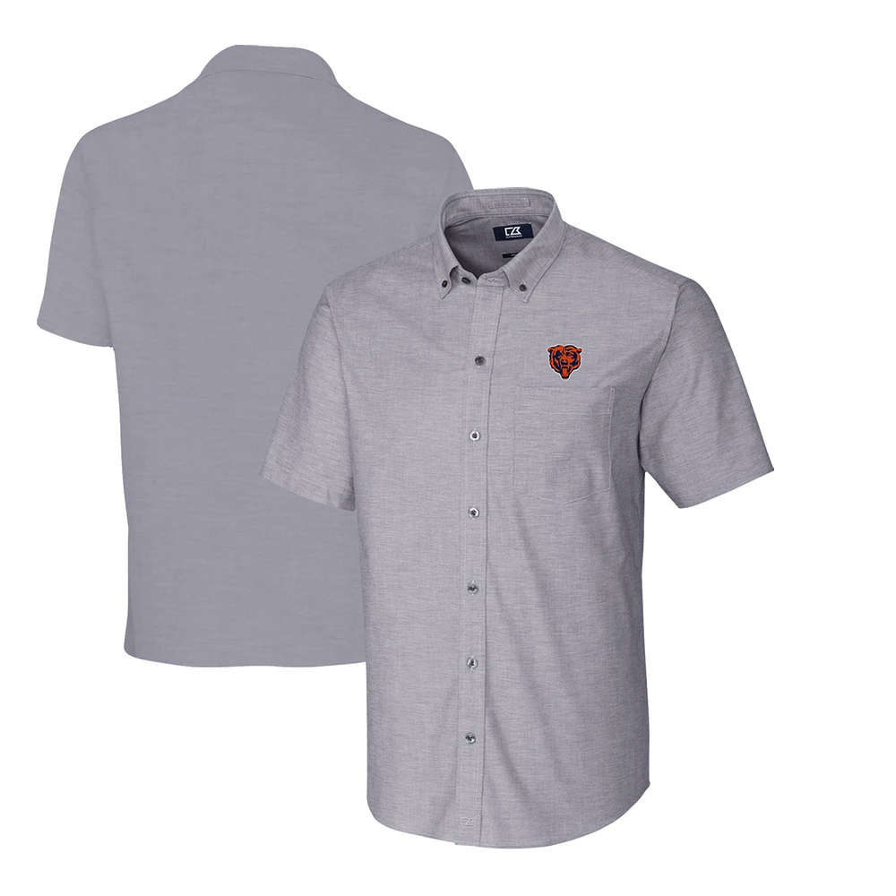 Men's Cutter & Buck Charcoal Chicago Bears Throwback Logo Big & Tall Stretch Oxford Button-Down Short Sleeve Shirt
