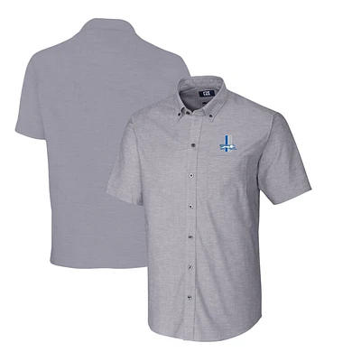 Men's Cutter & Buck Charcoal Detroit Lions Throwback Logo Big Tall Stretch Oxford Button-Down Short Sleeve Shirt
