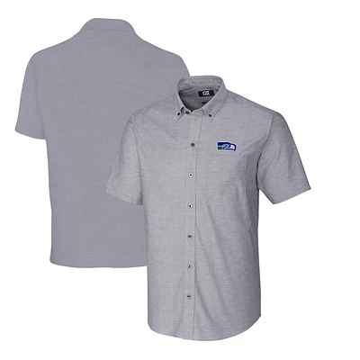 Men's Cutter & Buck Charcoal Seattle Seahawks Throwback Logo Big & Tall Stretch Oxford Button-Down Short Sleeve Shirt