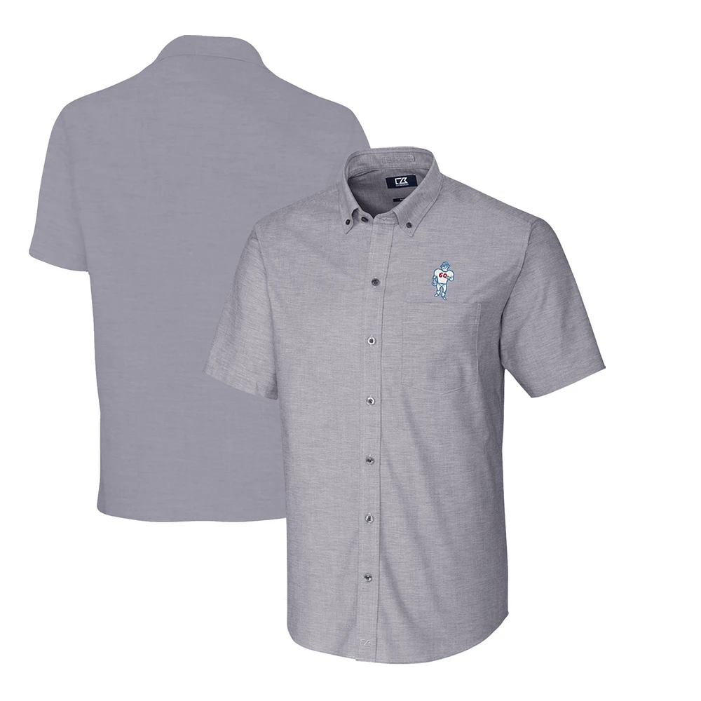Men's Cutter & Buck Charcoal Houston Oilers Throwback Logo Big Tall Stretch Oxford Button-Down Short Sleeve Shirt