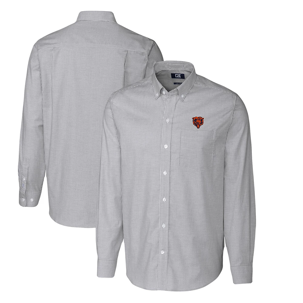Men's Cutter & Buck Charcoal Chicago Bears Throwback Logo Big & Tall Stretch Oxford Stripe Long Sleeve Button Down Shirt
