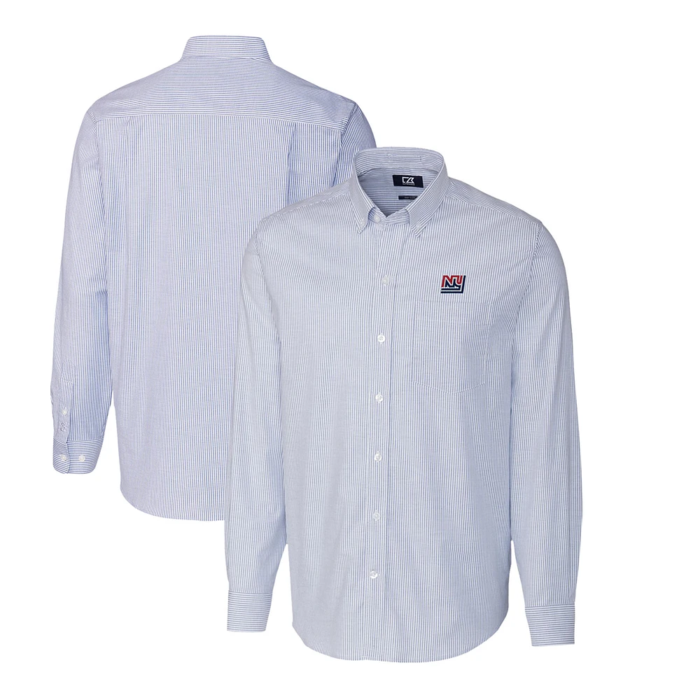Men's Cutter & Buck Powder Blue New York Giants Throwback Logo Big & Tall Stretch Oxford Stripe Long Sleeve Button Down Shirt