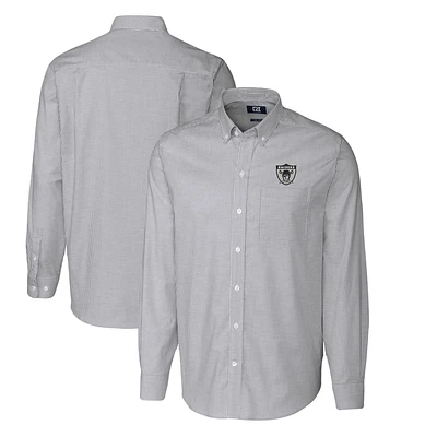 Men's Cutter & Buck Charcoal Las Vegas Raiders Throwback Logo Big & Tall Stretch Oxford Stripe Long Sleeve Button Down Shirt