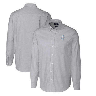 Men's Cutter & Buck Charcoal Houston Oilers Throwback Logo Big Tall Stretch Oxford Stripe Long Sleeve Button Down Shirt