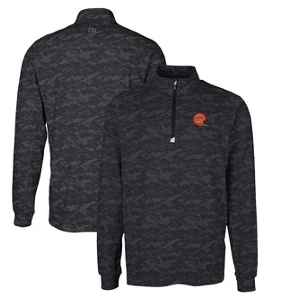 Men's Cutter & Buck Black Cincinnati Bengals Throwback Logo Big & Tall Traverse Camo Print Stretch Quarter-Zip Pullover Top