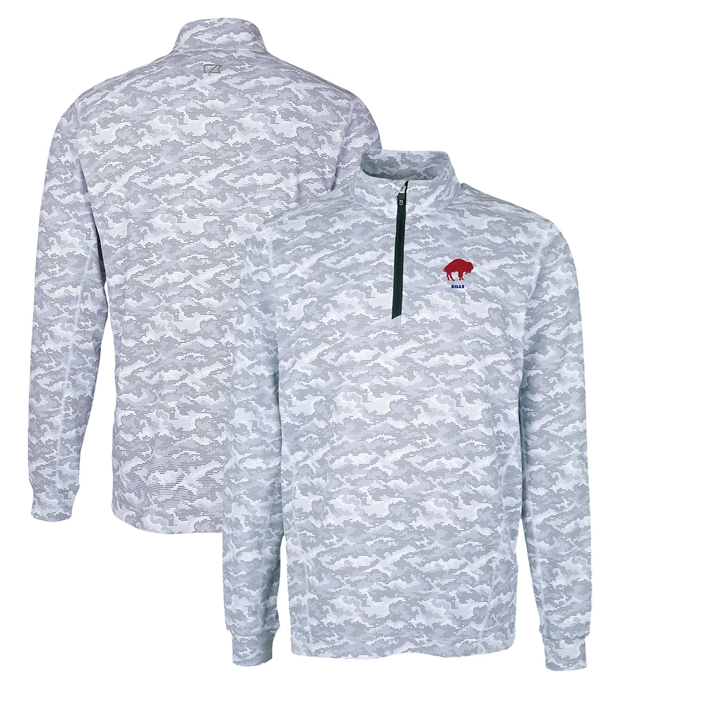 Men's Cutter & Buck Charcoal Buffalo Bills Throwback Logo Big Tall Traverse Camo Print Stretch Quarter-Zip Pullover Top