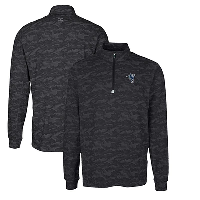 Men's Cutter & Buck Black Indianapolis Colts Throwback Logo Big Tall Traverse Camo Print Stretch Quarter-Zip Pullover Top