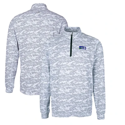 Men's Cutter & Buck Charcoal Seattle Seahawks Throwback Logo Big Tall Traverse Camo Print Stretch Quarter-Zip Pullover Top