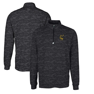 Men's Cutter & Buck Black Pittsburgh Steelers Throwback Logo Big Tall Traverse Camo Print Stretch Quarter-Zip Pullover Top