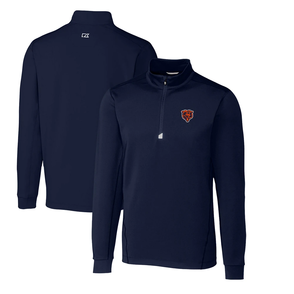 Men's Cutter & Buck Navy Chicago Bears Throwback Logo Traverse Stretch Quarter-Zip Big Tall Pullover Top