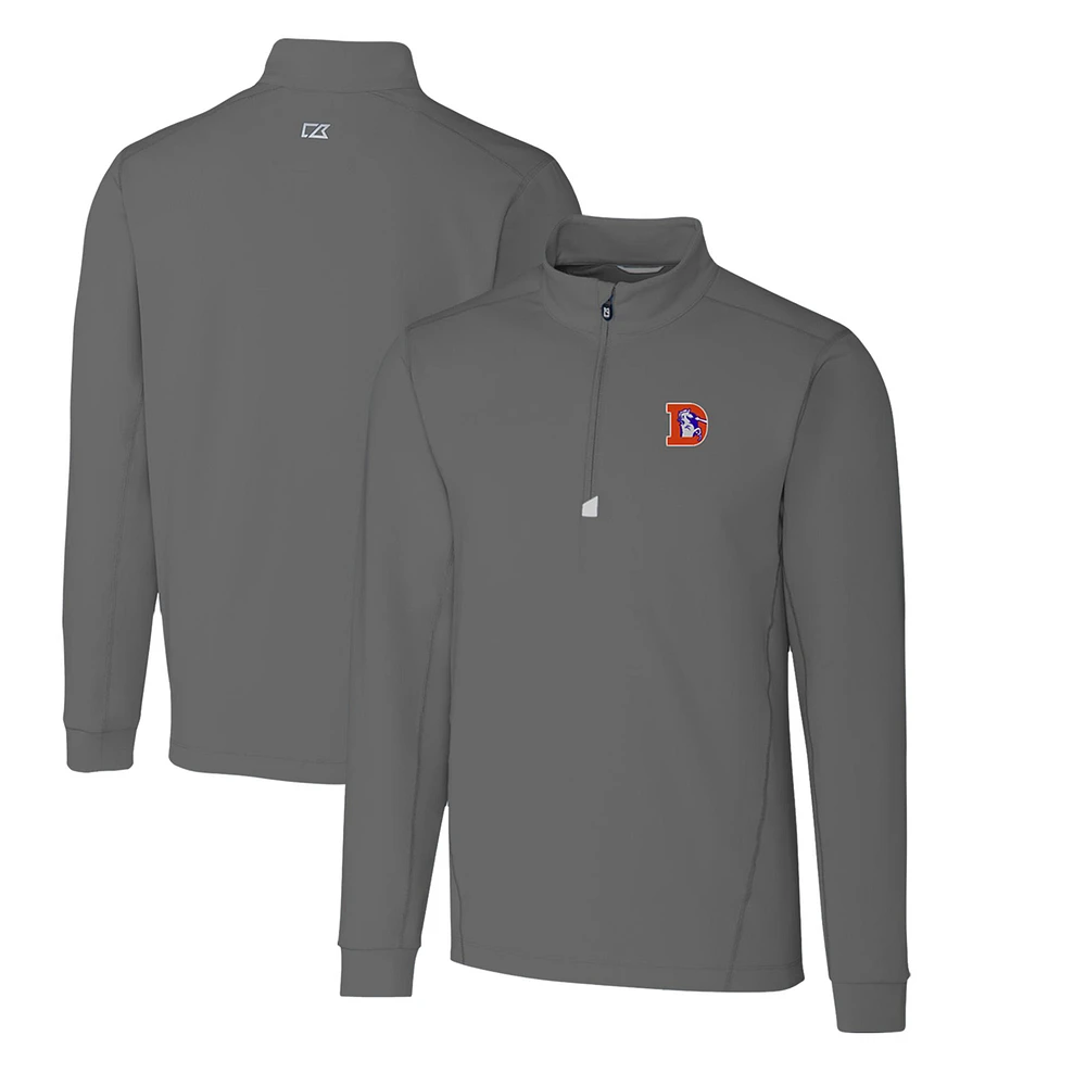 Men's Cutter & Buck Steel Denver Broncos Throwback Logo Traverse Stretch Quarter-Zip Big & Tall Pullover Top
