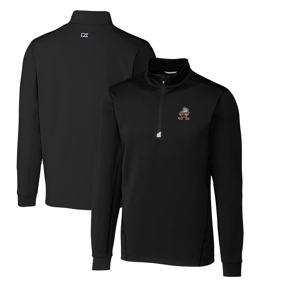 Men's Cutter & Buck Black Cleveland Browns Throwback Logo Traverse Stretch Quarter-Zip Big Tall Pullover Top