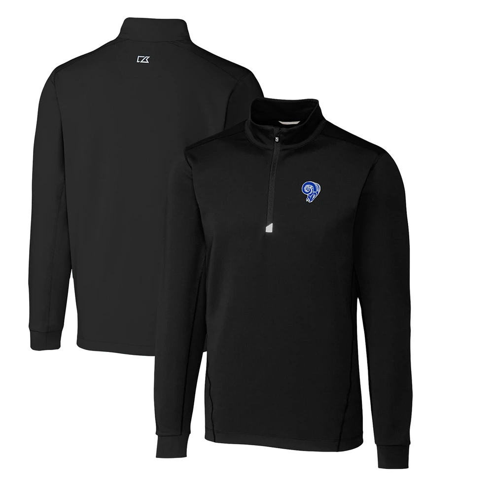 Men's Cutter & Buck Black Los Angeles Rams Throwback Logo Traverse Stretch Quarter-Zip Big Tall Pullover Top
