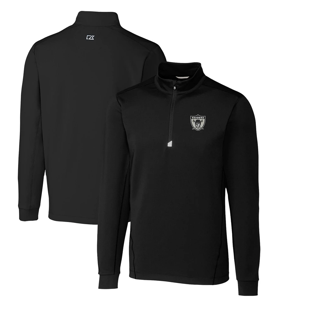 Men's Cutter & Buck Black Las Vegas Raiders Throwback Logo Traverse Stretch Quarter-Zip Big Tall Pullover Top