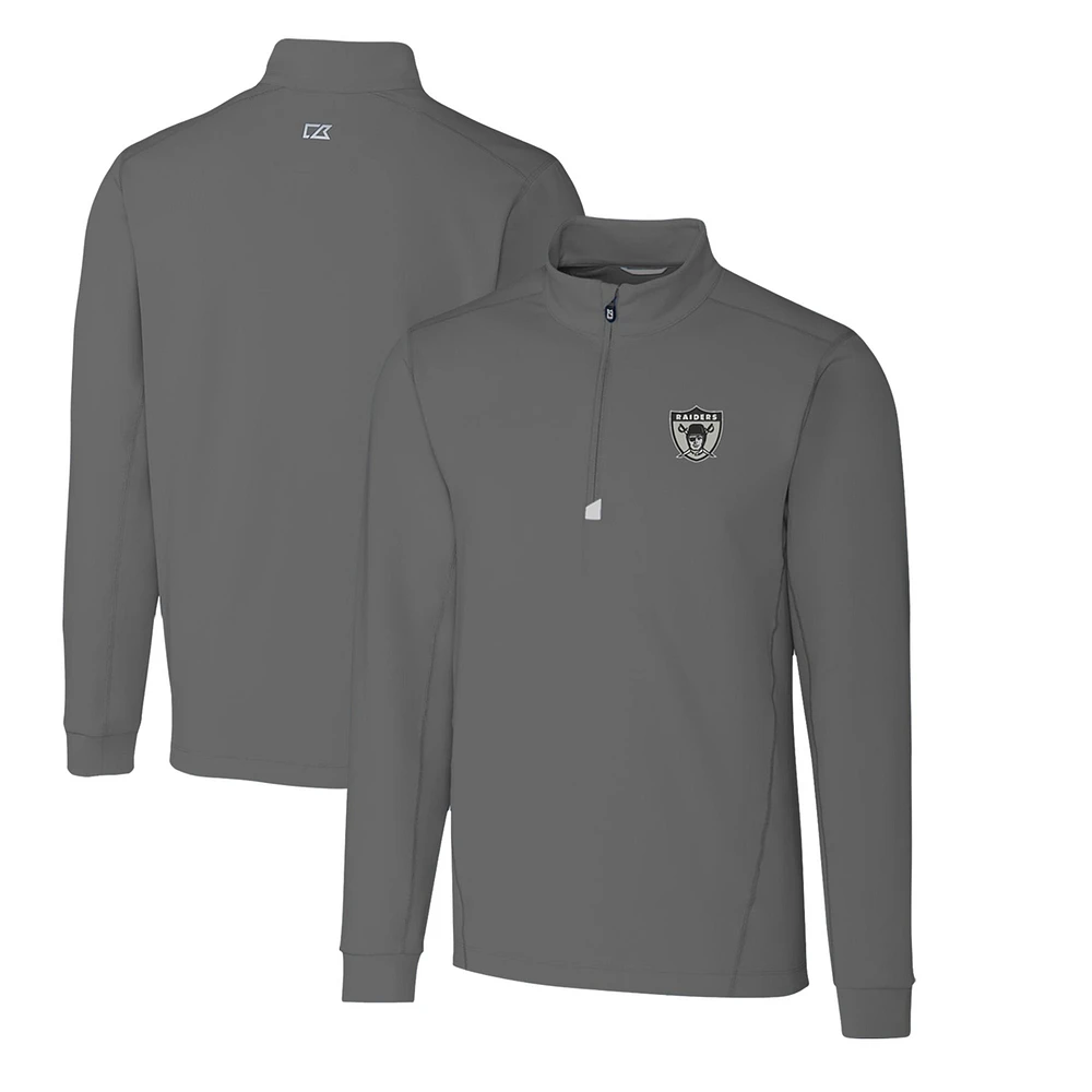 Men's Cutter & Buck Steel Las Vegas Raiders Throwback Logo Traverse Stretch Quarter-Zip Big & Tall Pullover Top