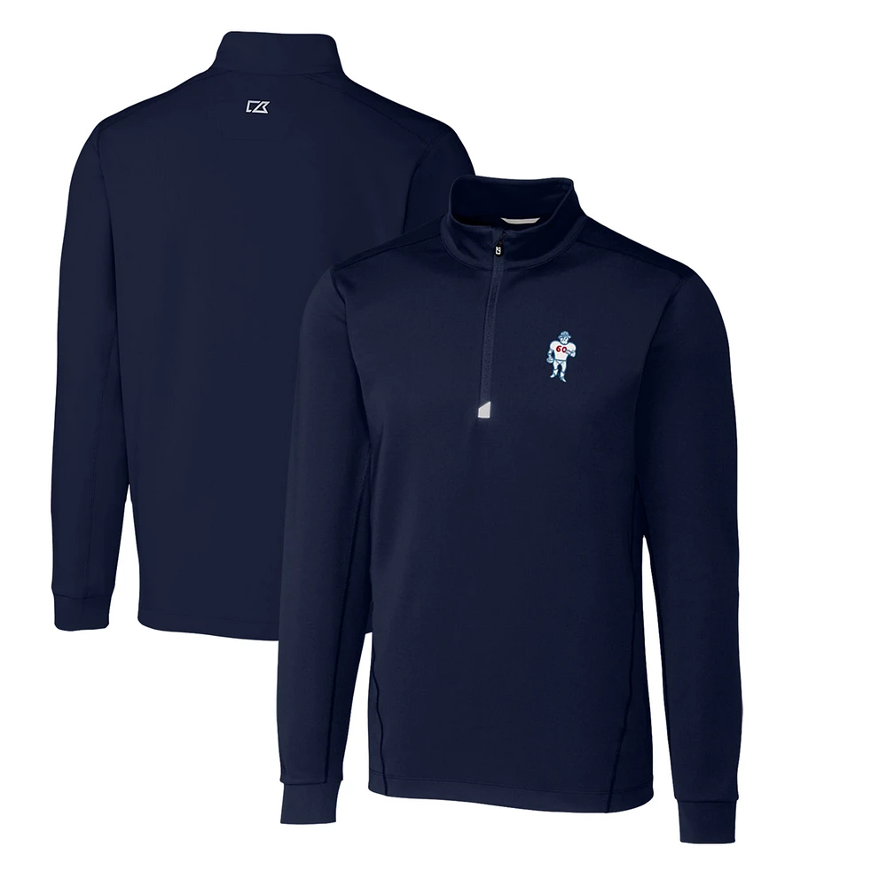 Men's Cutter & Buck Navy Houston Oilers Throwback Logo Traverse Stretch Quarter-Zip Big Tall Pullover Top