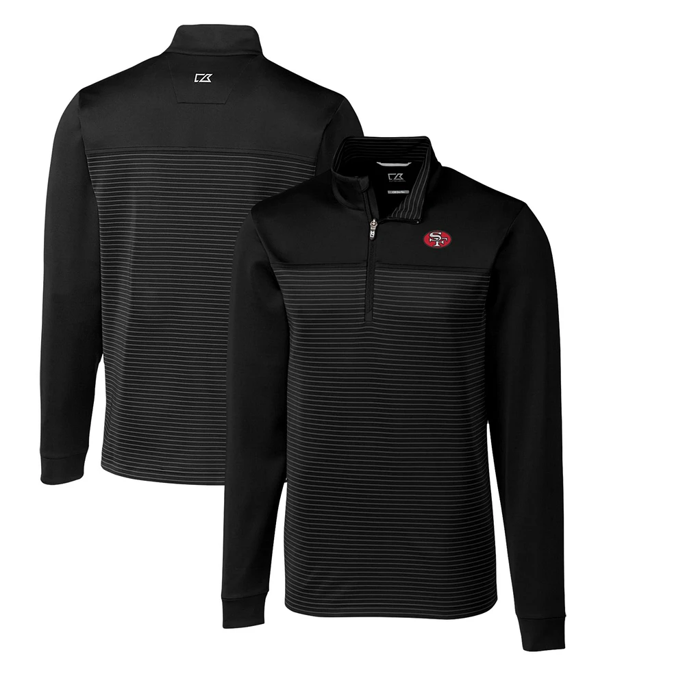 Men's Cutter & Buck Black San Francisco 49ers Throwback Logo Traverse Stripe Stretch Quarter-Zip Big Tall Pullover Top