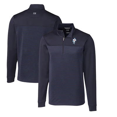 Men's Cutter & Buck Navy Houston Oilers Throwback Logo Traverse Stripe Stretch Quarter-Zip Big Tall Pullover Top