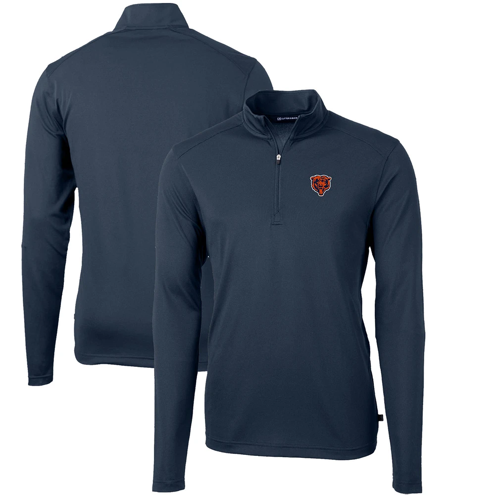 Men's Cutter & Buck Navy Chicago Bears Throwback Logo Virtue Eco Pique Recycled Quarter-Zip Big Tall Pullover Top