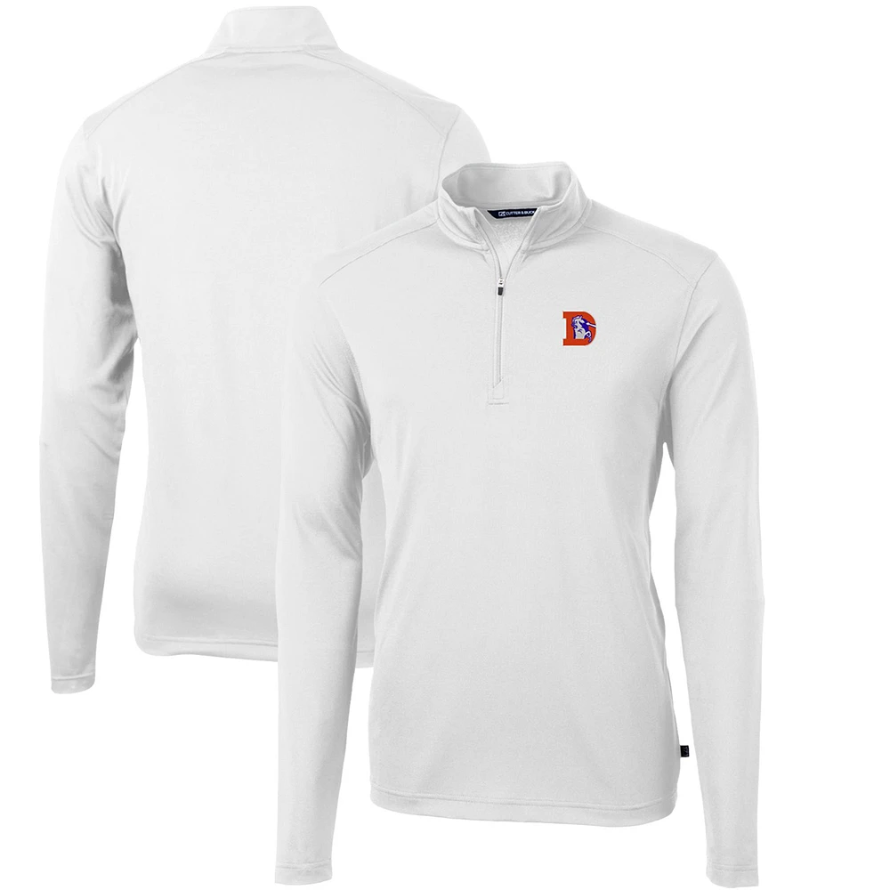 Men's Cutter & Buck White Denver Broncos Throwback Logo Virtue Eco Pique Recycled Quarter-Zip Big & Tall Pullover Top