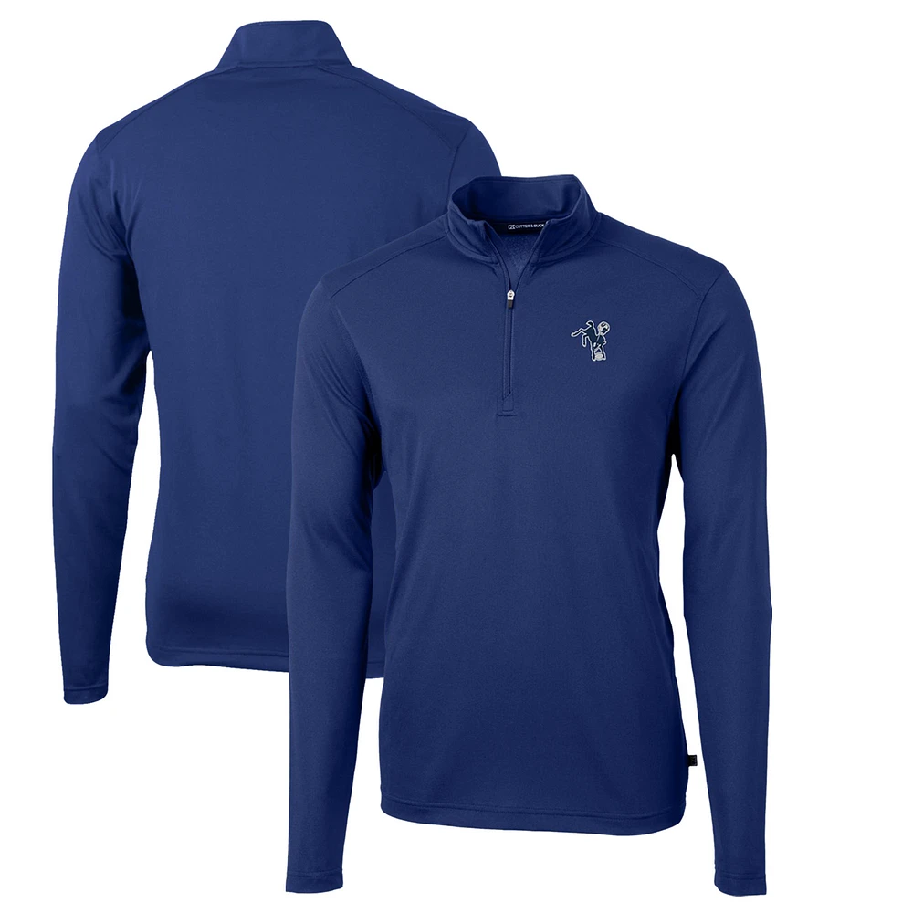 Men's Cutter & Buck Royal Indianapolis Colts Throwback Logo Virtue Eco Pique Recycled Quarter-Zip Big Tall Pullover Top
