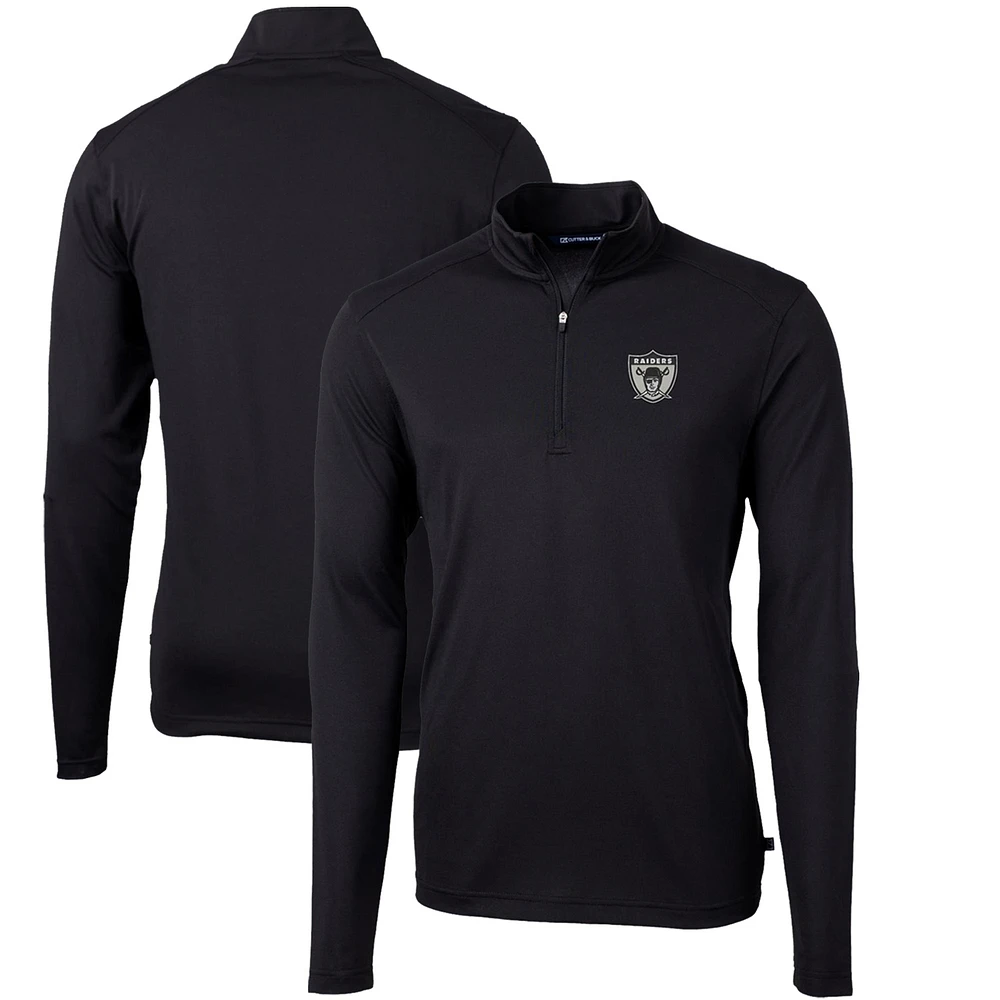 Men's Cutter & Buck Black Las Vegas Raiders Throwback Logo Virtue Eco Pique Recycled Quarter-Zip Big & Tall Pullover Top