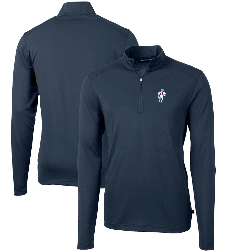 Men's Cutter & Buck Navy Houston Oilers Throwback Logo Virtue Eco Pique Recycled Quarter-Zip Big Tall Pullover Top