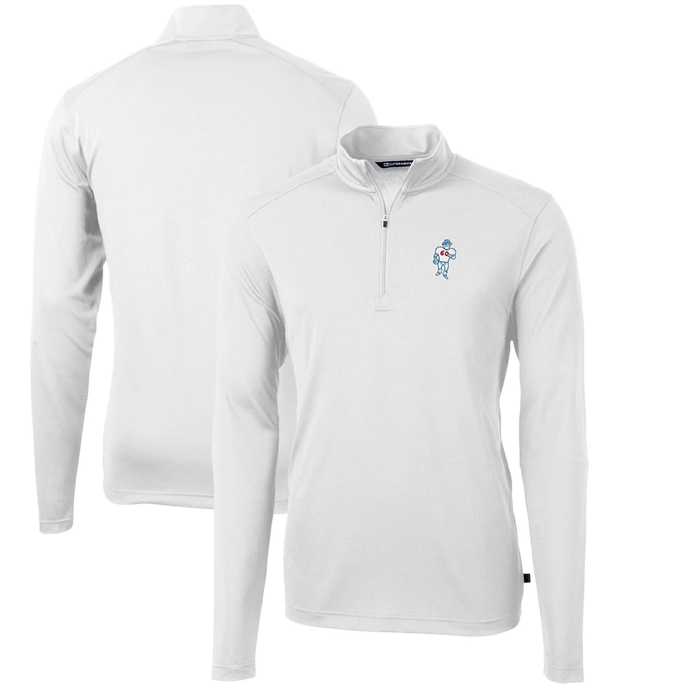 Men's Cutter & Buck Houston Oilers Throwback Logo Virtue Eco Pique Recycled Quarter-Zip Big Tall Pullover Top