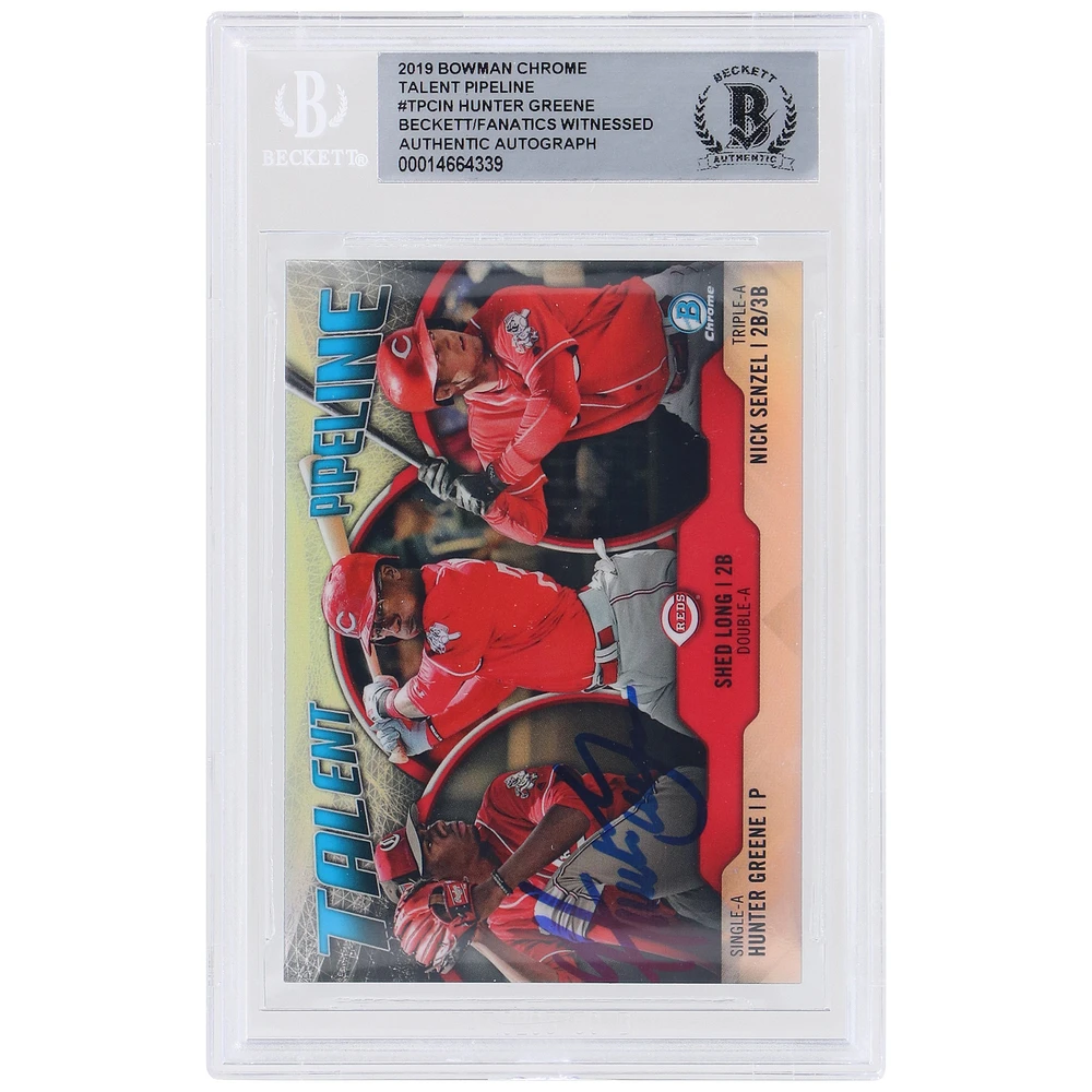 Hunter Greene Cincinnati Reds Autographed 2019 Bowman Chrome Talent Pipeline #TP-CIN Beckett Fanatics Witnessed Authenticated Card