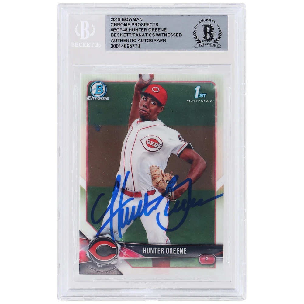 Hunter Greene Cincinnati Reds Autographed 2018 Bowman Chrome Prospects 1st Bowman #BCP48 Beckett Fanatics Witnessed Authenticated Card