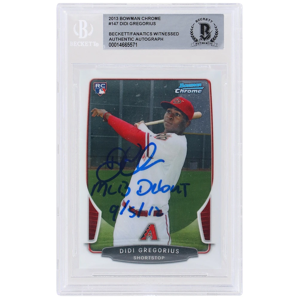 Didi Gregorius Arizona Diamondbacks Autographed 2013 Bowman Chrome #147 Beckett Fanatics Witnessed Authenticated Rookie Card with "MLB Debut 9/5/12" Inscription